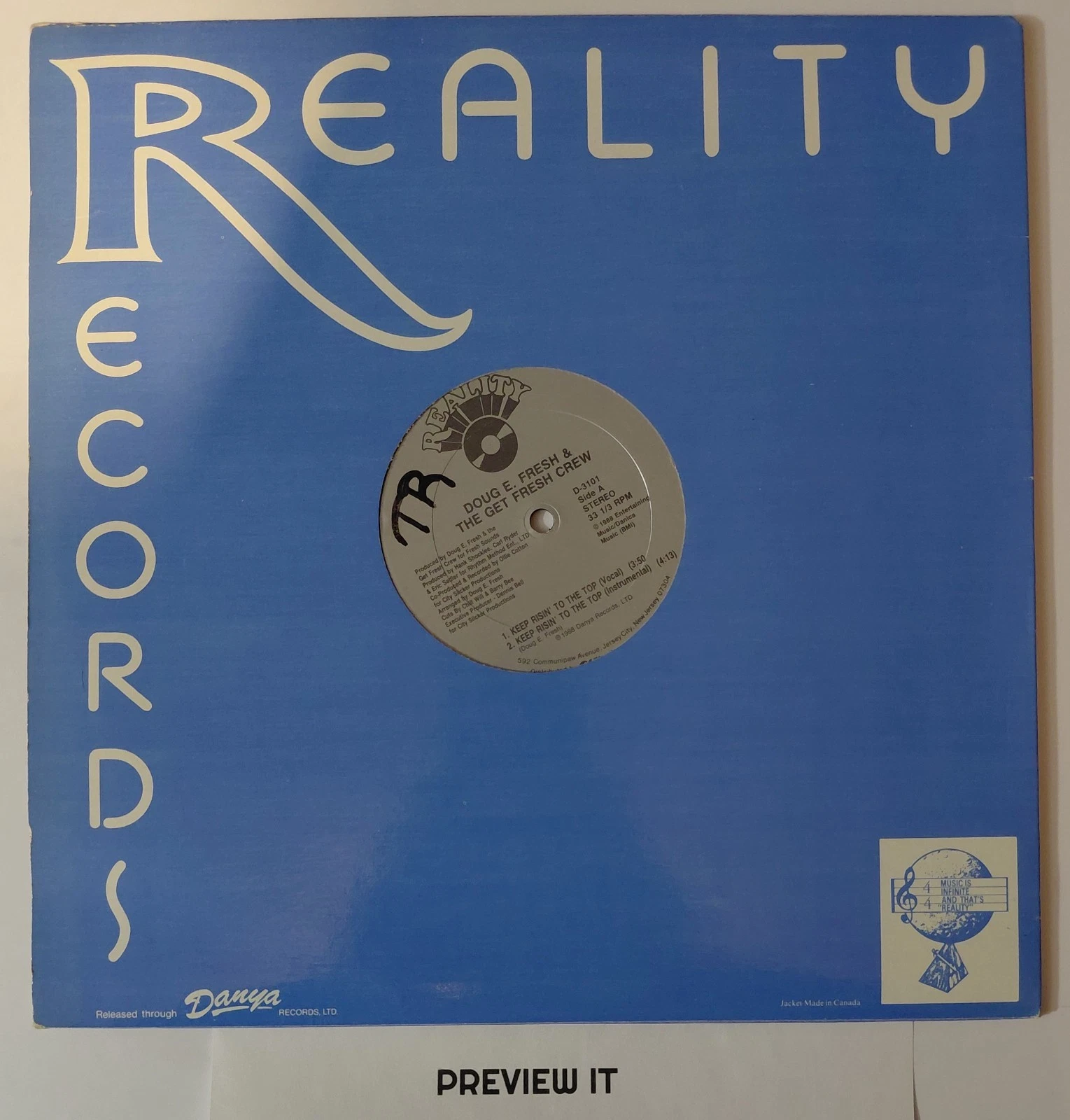 DOUG E. FRESH 12" VINYL RECORD - KEEP RISIN TO THE TOP / GUESS WHO? - REALITY 1988