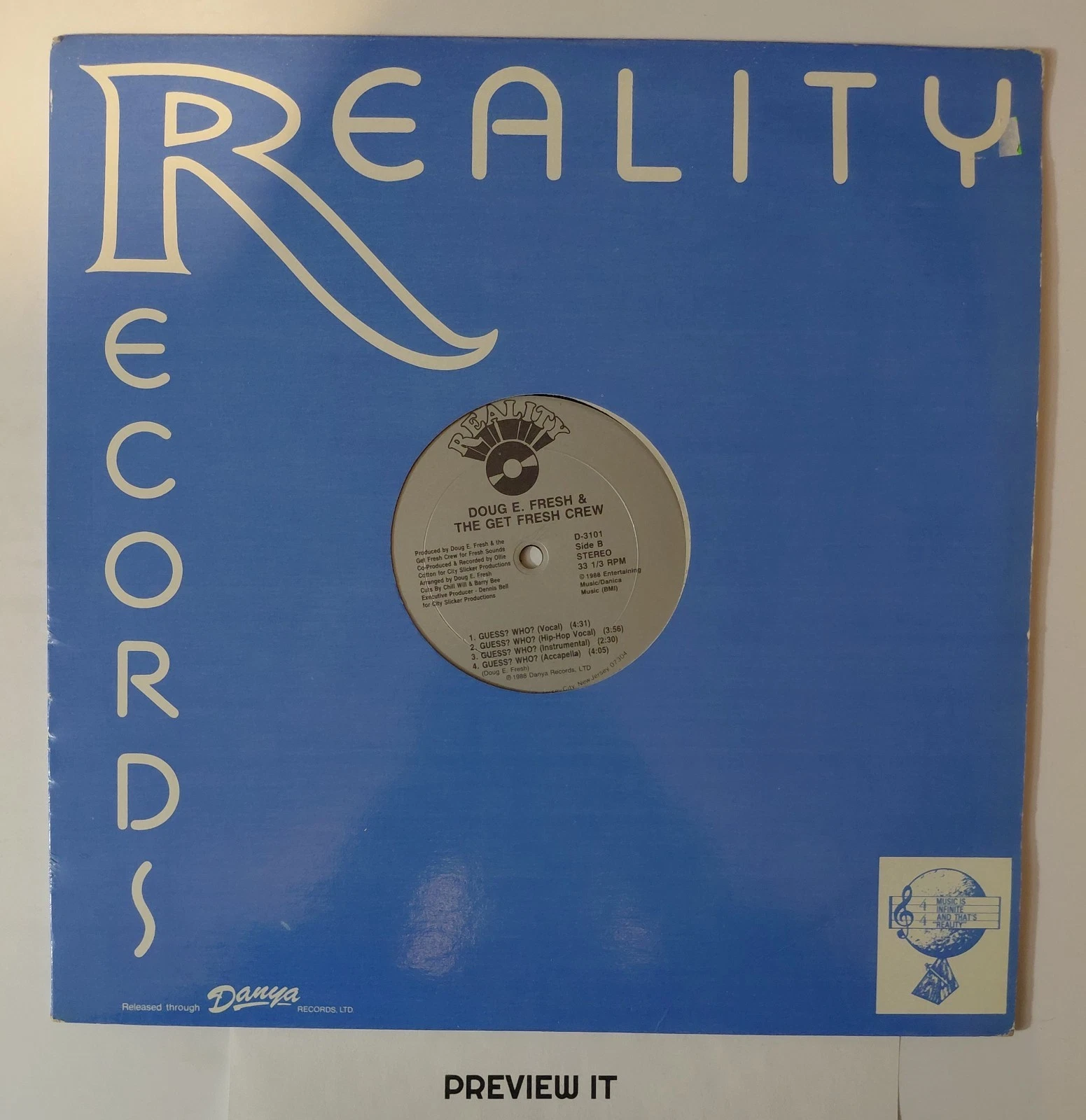 DOUG E. FRESH 12" VINYL RECORD - KEEP RISIN TO THE TOP / GUESS WHO? - REALITY 1988 - Image 2